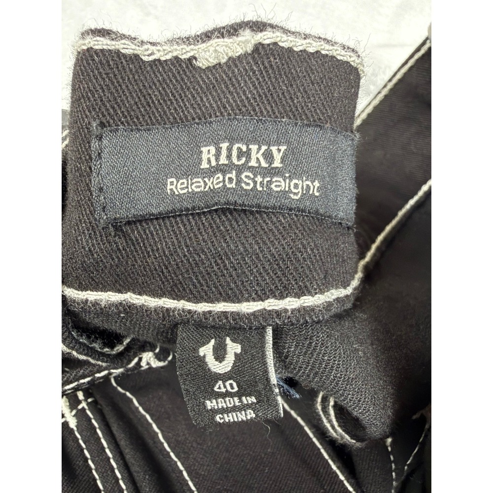 True Religion Ricky Flap Fray Relaxed Straight Black Denim Shorts Mens 40 (42") - Picture 8 of 8